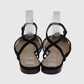 Christian Dior-Black Mesh Polka Dot Ankle Strap Flat Sandals-Black