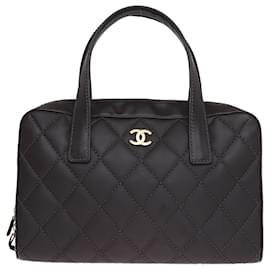 Chanel Black Calfskin Leather Contrast Stitch Surpique Bowler Bag For Sale  at 1stDibs