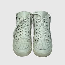 Chanel-White Leather CC High Top Sneakers-White