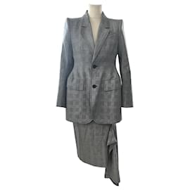 Balenciaga-Dark Grey Plaid Blazer & Skirt Set-Grey