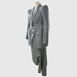 Balenciaga-Ensemble blazer et jupe à carreaux gris foncé-Gris