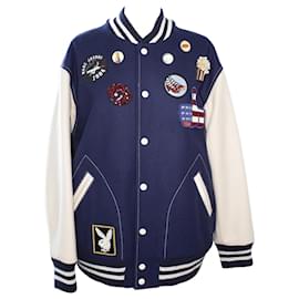 Marc Jacobs-Mehrfarbige, übergroße College-Jacke mit Brosche und Logo-Abzeichen-Mehrfarben