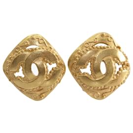 Chanel-Vintage Gold CC Textured Clip-On Earrings-Golden