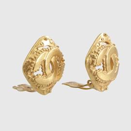 Chanel-Vintage Gold CC Textured Clip-On Earrings-Golden