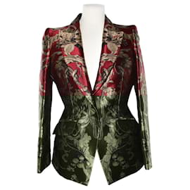 Alexander Mcqueen-Red/Gold Print Jacket Blazer-Golden