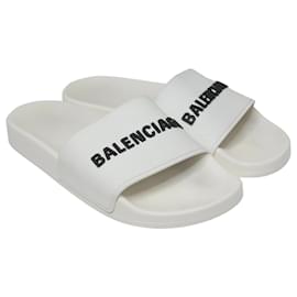 Balenciaga-Weiße Pool-Slides mit Logo-Weiß
