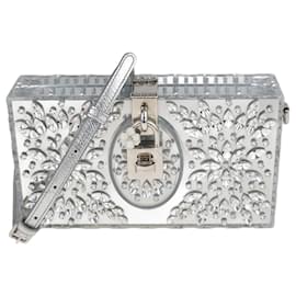 Dolce & Gabbana-Silver Crystal Embellished Locket Clutch-Silvery