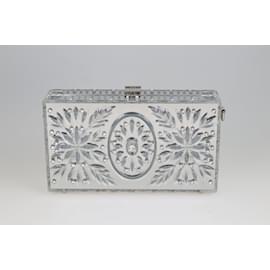 Dolce & Gabbana-Silver Crystal Embellished Locket Clutch-Silvery