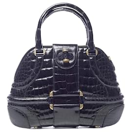 Alexander Mcqueen-Alexander McQueen Black Patent Crocodile Skin Bag-Black