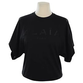 Alaïa Camiseta com corte largo e logotipo de jersey preto bordado Preto