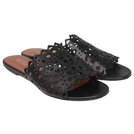 Alaïa Schwarze „Vienne Vague“ flache Mule-Sandalen Schwarz
