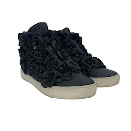 Chanel-Chanel Black CC Camellia Leather High Top Sneakers-Black