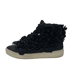 Chanel-Chanel Black CC Camellia Leather High Top Sneakers-Black