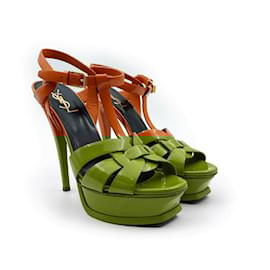 Saint Laurent-Yves Saint Laurent Orange Patent Leather Tribute Sandals-Orange