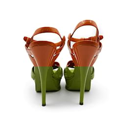 Saint Laurent-Yves Saint Laurent Orange Patent Leather Tribute Sandals-Orange