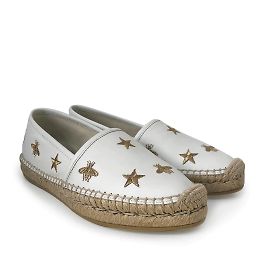 Gucci White Pilar Bee Embroidered Leather Espadrilles Red