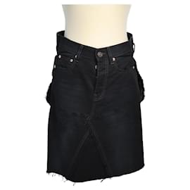 Balenciaga-Black Rip-Detailed Denim Skirt-Black