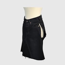 Balenciaga-Saia jeans preta com detalhes rasgados-Preto