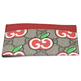 Gucci-Beige/Multicolor Apple GG Supreme Canvas Card Holder-Beige