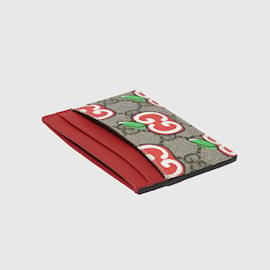 Gucci-Beige/Multicolor Apple GG Supreme Canvas Card Holder-Beige