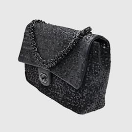 Chanel-Schwarze Pailletten-Tasche „Moonlight On Water“ mit einer Klappe-Schwarz