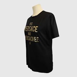 Versace-Cor preta/Camiseta dourada "Seu Versace não Versachee"-Preto