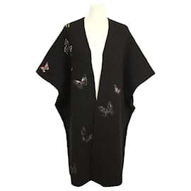 Valentino-De color negro/Capa con bordado de mariposas multicolores-Negro