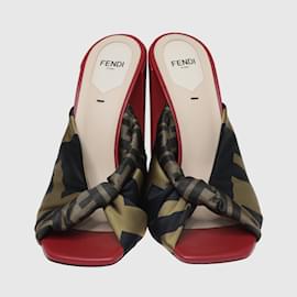 Fendi-brown/Red Sabot Zucca FF monogram Twist Block Heel Mule-Brown
