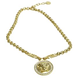 Versace-Collana decorata con cristalli Medusa con icona dorata-D'oro