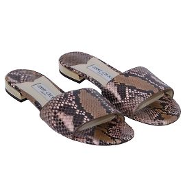 Jimmy Choo Rosa/Schwarze, metallische Python-Flachpantoletten Schwarz