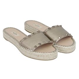 Valentino Ciabatte con zeppa Rockstud in bronzo Bianco