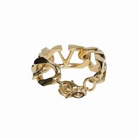 Valentino-Bracciale in metallo con catena con logo V dorato-D'oro