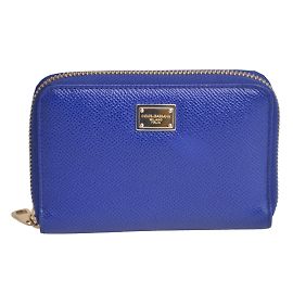 Dolce & Gabbana Portafoglio compatto con cerniera blu testurizzato DG Blu