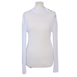 Balmain-Pull blanc tricoté à manches longues et col roulé-Blanc