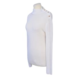 Balmain-Maglione dolcevita lavorato a maglia bianco a maniche lunghe-Bianco