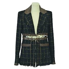 Chanel-Cor preta/Jaqueta Gold Fantasy Tweed com detalhes em couro-Preto