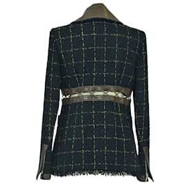 Chanel-Black/Gold Fantasy Tweed Jacket with Leather Trims-Black
