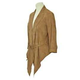 Hermès-Chaqueta asimétrica marrón claro con/ cinturón-Castaño