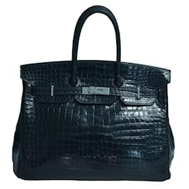 Hermès-Black Porosus Birkin 35 Bag w/ PHW-Black