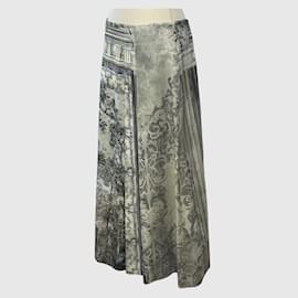 Alberta Ferretti-Moss Green Printed Pleated Midi Skirt-Green