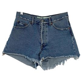Off White Blue Pansy Print Raw Cut Denim Shorts Blue