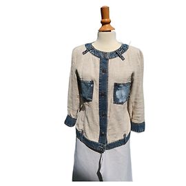 Dolce & Gabbana Beige Linen and Wool Denim Trim Jacket Beige