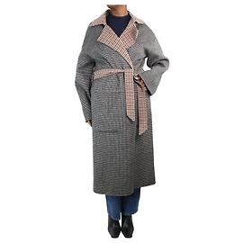 Nanushka Black belted reversible houndstooth wool-blend coat - size M Black