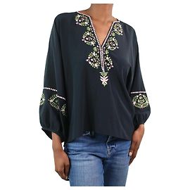 Vilshenko Blusa nera con scollo a V e ricami folcloristici - taglia UK 8 Nero