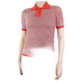 Bottega Veneta Rot-hellblau gestreiftes Polo-Strickoberteil – Größe S Rot