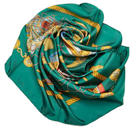 Hermes Green Twill Silk 90 cm Le saut H Scarf - MAISON de LUXE