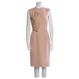 Christian Dior-Vestido lana detalle piel-Rosa