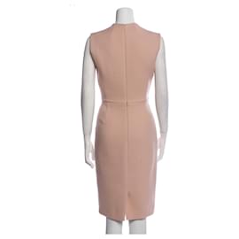 Christian Dior-Vestido lana detalle piel-Rosa