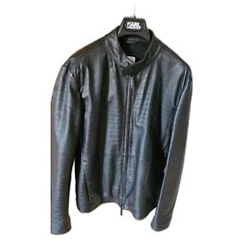 Armani Collezioni Black Lambskin Blazer Jacket Black