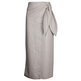 Nanushka Vegan Leather Wrap-Style Midi Skirt in Cream Polyester White Cream